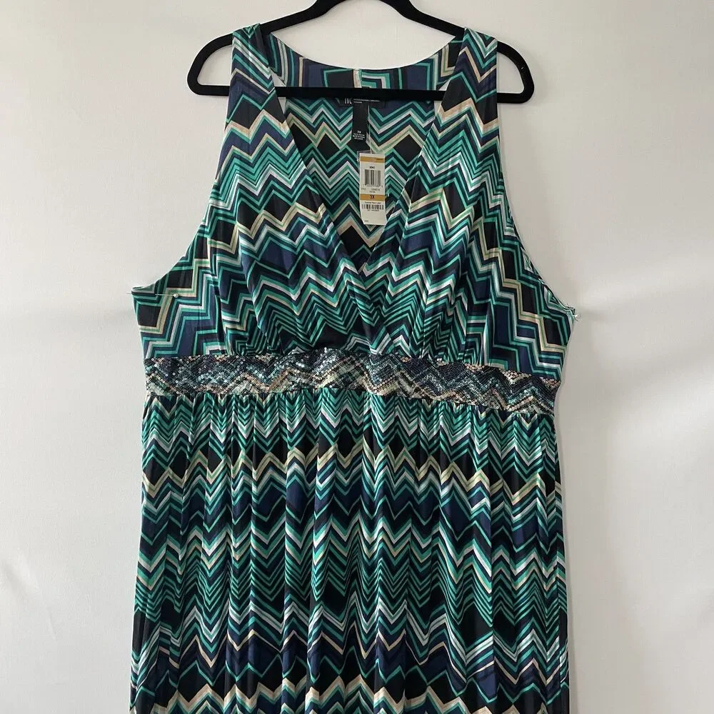 NWT INC International Concepts Maxi Dress Sleeveless Boho Chevron Blue Size 3X - Picture 3 of 10